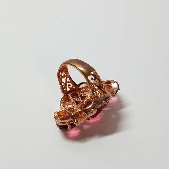 Angelique De Paris Women's Gold Plated Set of Long Red Earrings and Ring Size 6 - Picture 13 of 16